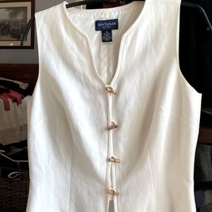 Ann Taylor Button front soft white linen vest style sleeveless top.